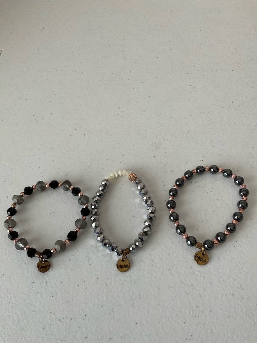 3-Pc Erimish Gray, Black & Rose Gold Stretch Bracelet Set